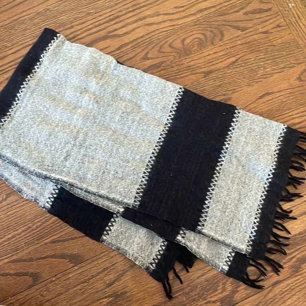 Oversized black and gray wool scarf